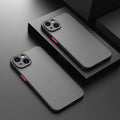 Frosted hard protective phone case for iPhone in black, green, or blue, showing full camera lens coverage.