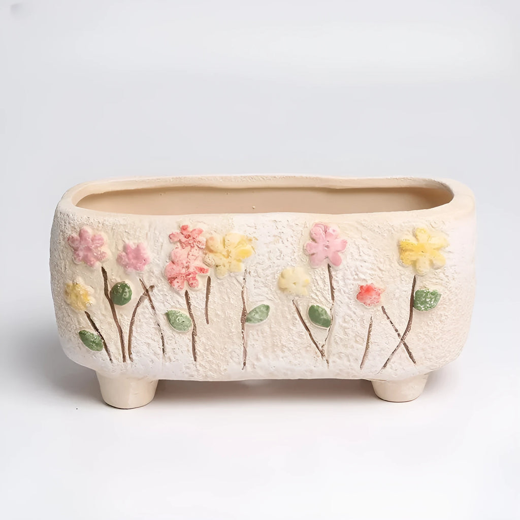 Rectangular hand-painted ceramic flower pot for succulent bonsai, 13.7x6.2x6.5cm
