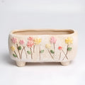 Rectangular hand-painted ceramic flower pot for succulent bonsai, 13.7x6.2x6.5cm