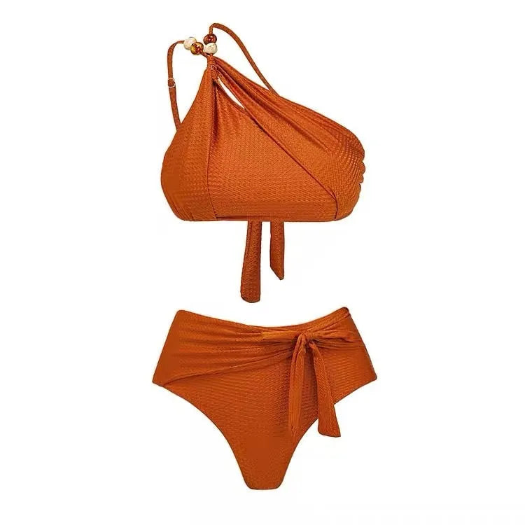 Push up high waist split swimsuit for women in Y305 black colour, nylon and polyester lining