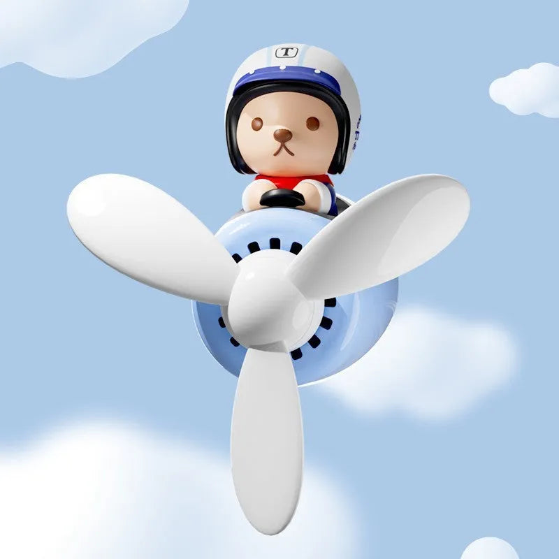Teddy bear blue car vent aromatherapy ornament with plastic holder and fragrance tablets, 52x60x53mm
