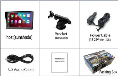 7 inch car smart screen with wireless Carplay and Android Auto on retractable bracket in vehicle