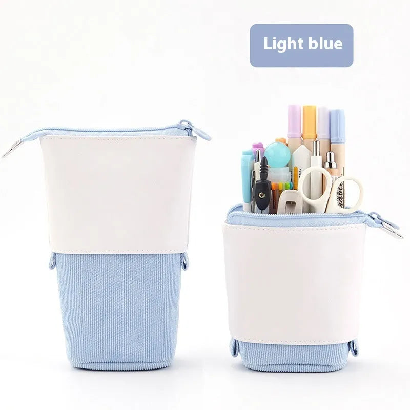 Corduroy drop-down telescopic stationery case in Korean style with six colour options