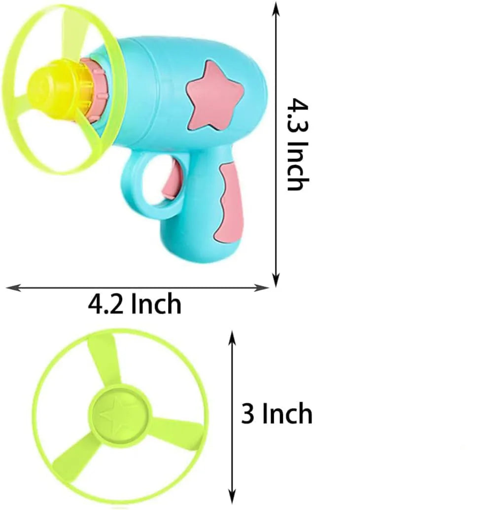 Blue interactive cat toy gun with plastic frisbee on launcher head