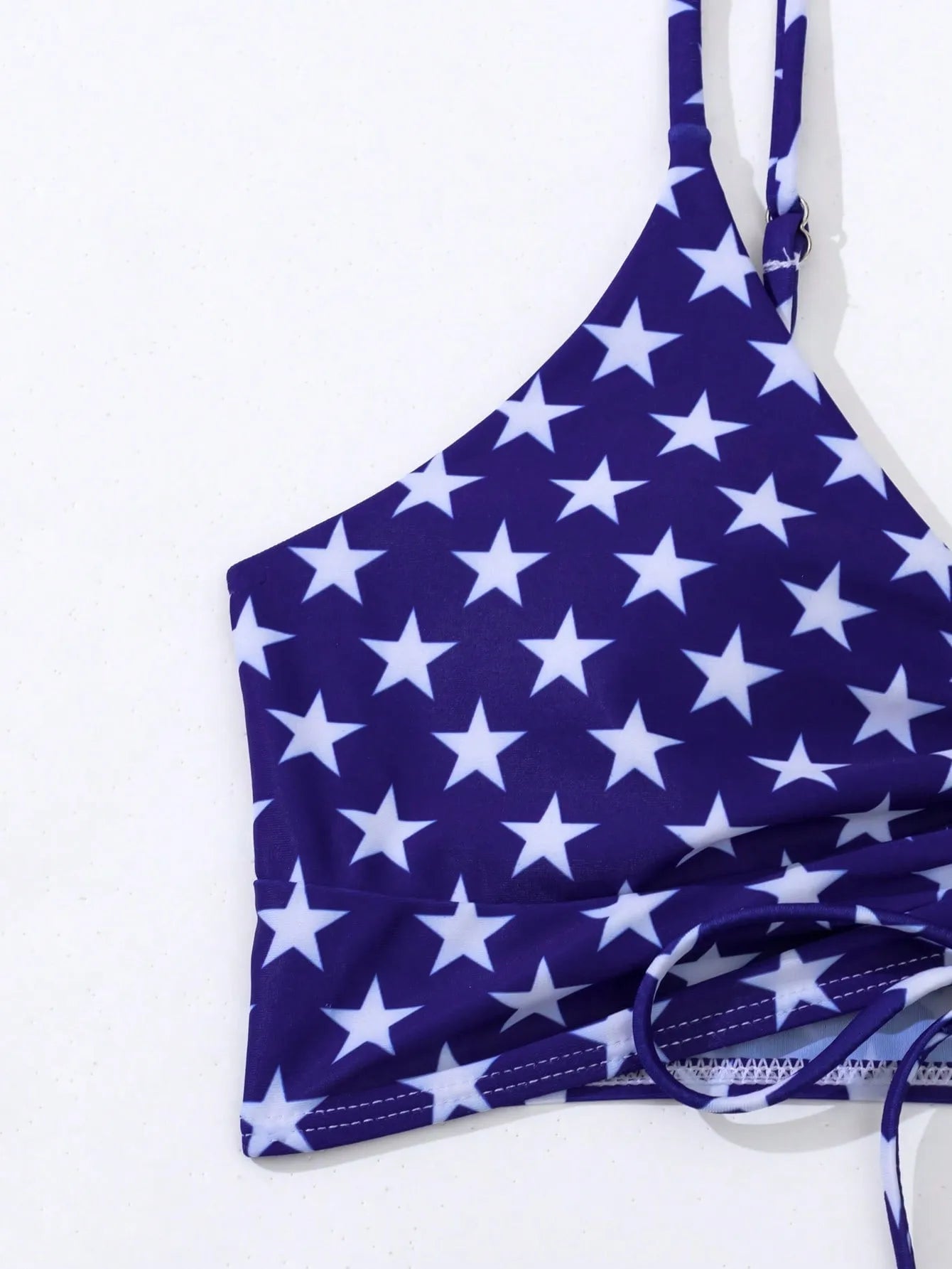 Women's high waist boxer drawstring contrast color swimsuit with Stars and Stripes pattern in polyester fibre