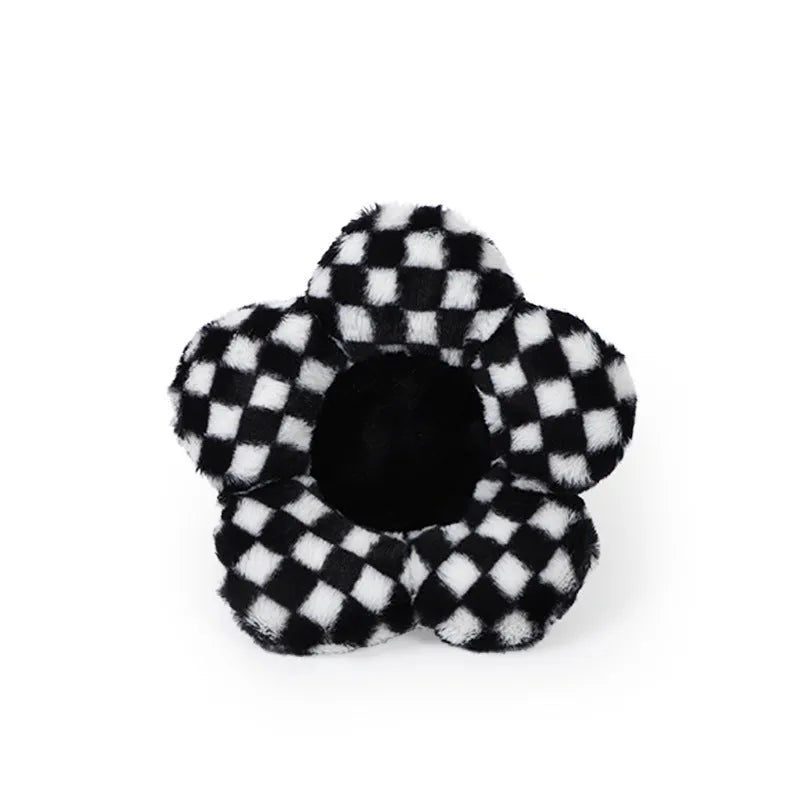 Plush automotive headrest neck pillow with checkered pattern for car seat comfort