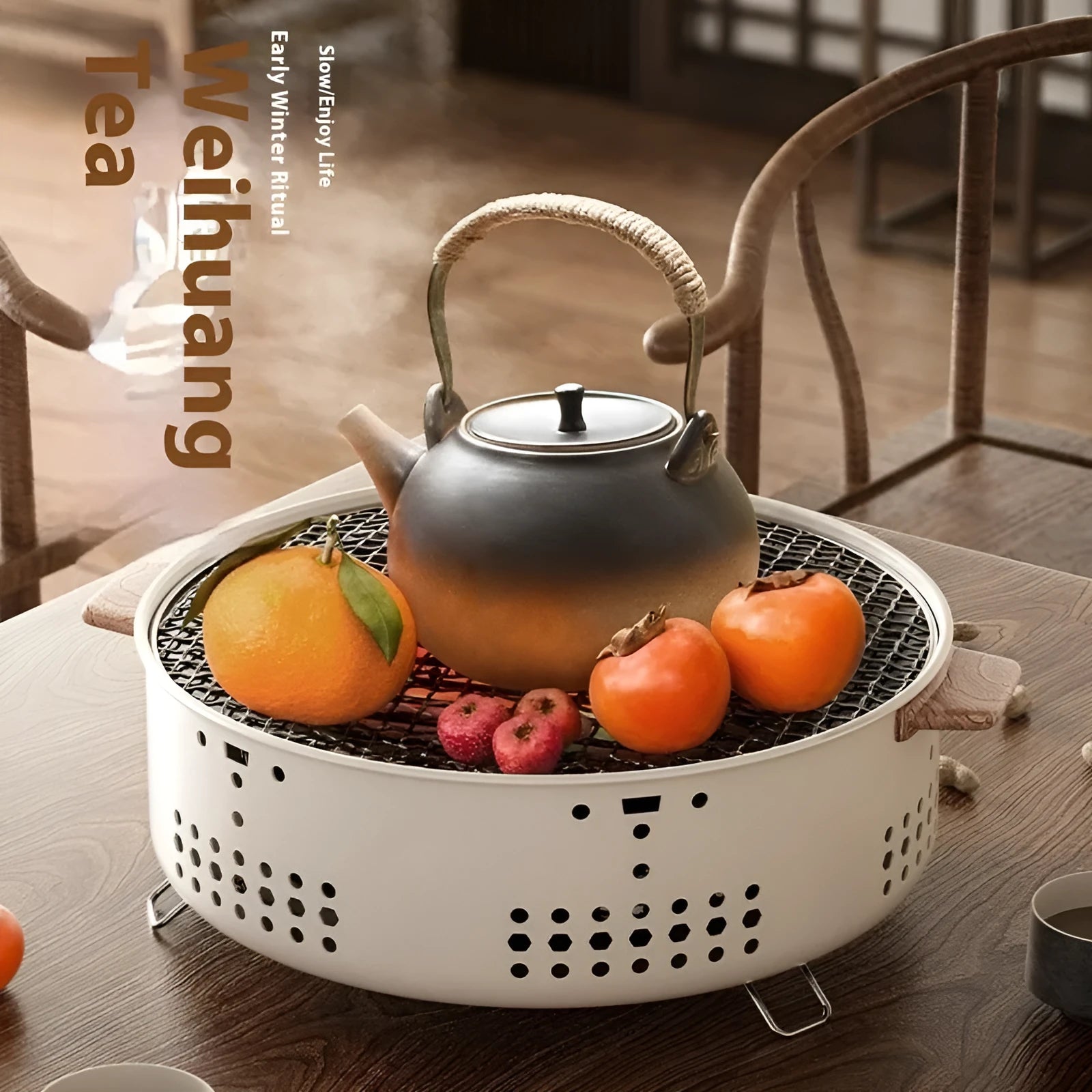 Modern indoor portable charcoal stove with grill rack disc for tea cooking and baking