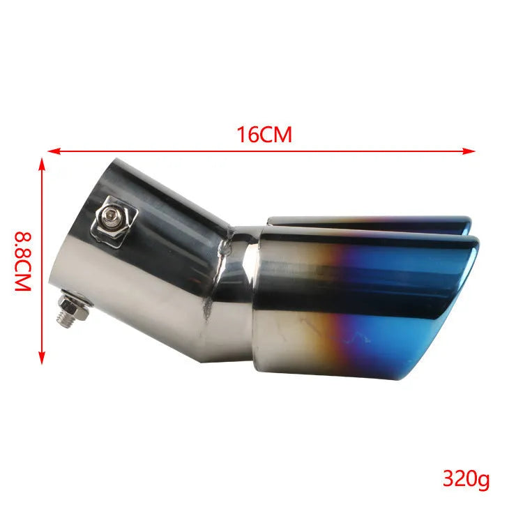 Universal car exhaust tail pipe in stainless steel, 145 mm, with a flat mouth and silver black finish