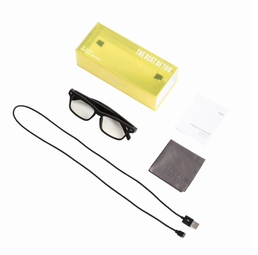 Black smart glasses with Bluetooth audio functionality and polarised lenses for sports and outdoor use