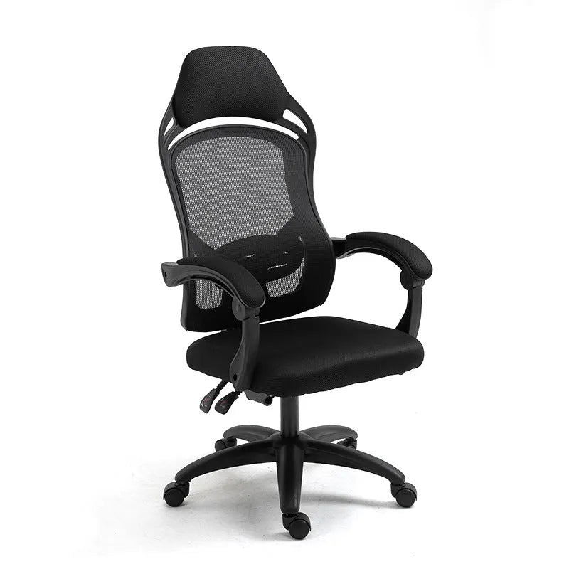 Ergonomic computer gaming chair in black with footrest and nylon wheels