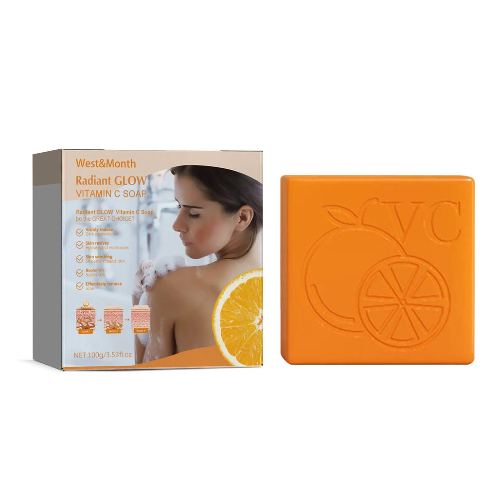 A 100g whitening vitamin soap bar for body cleansing with kojic acid and botanical extracts.