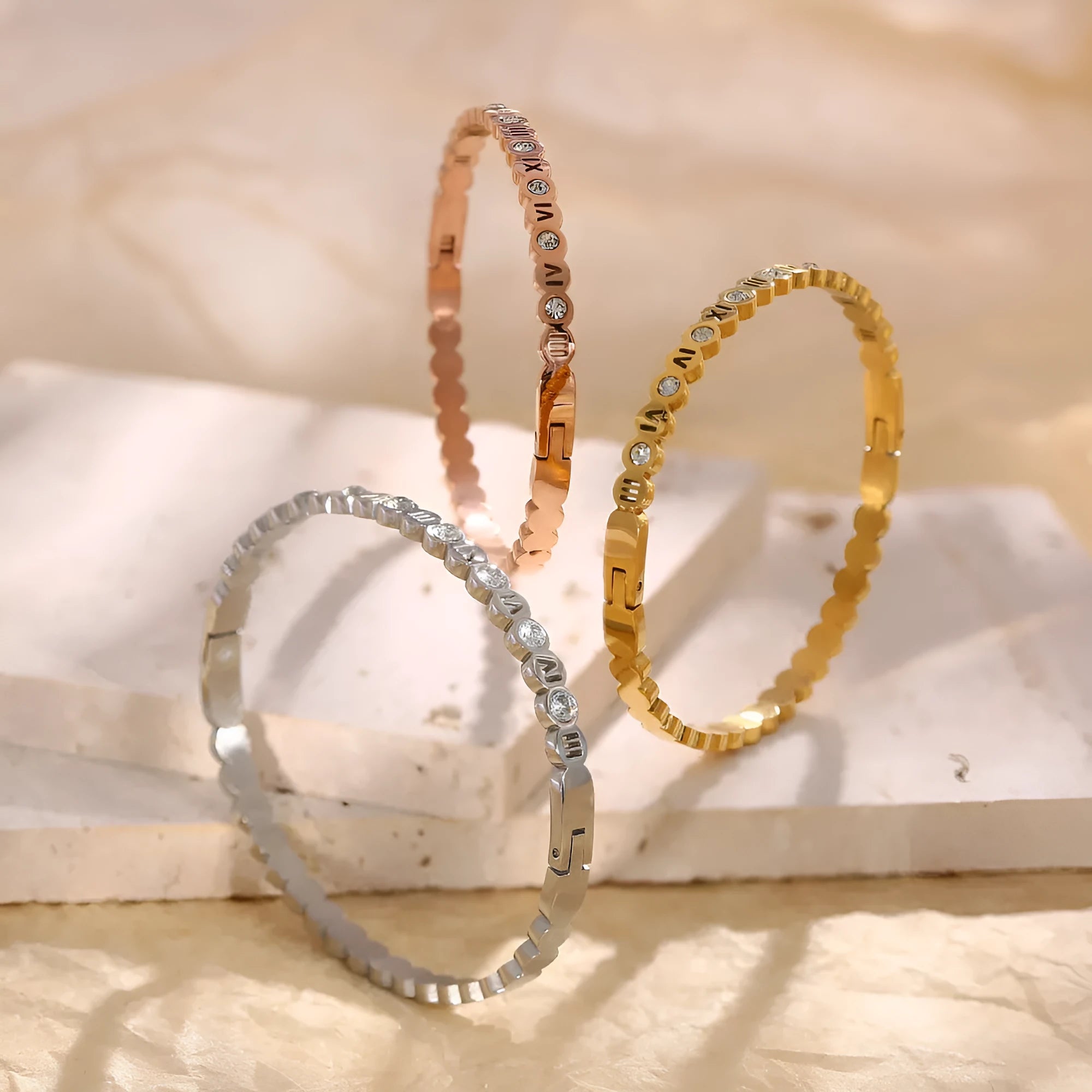 Titanium steel Korean style bracelet with number elements in gold, rose gold, or steel colour