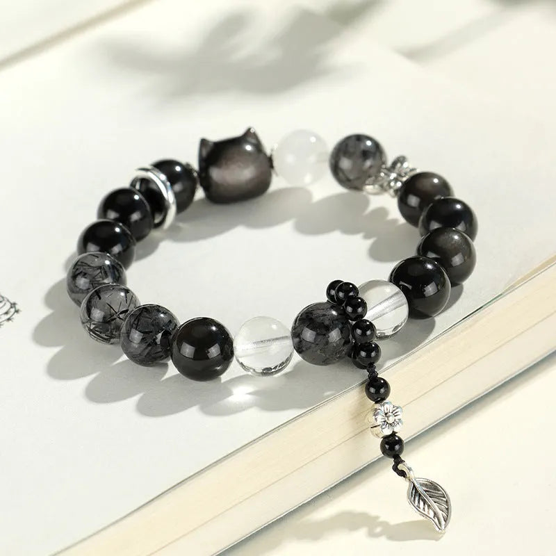 Silver Stone Fox crystal beaded bracelet with diamond-shaped beads and electroplating finish for women