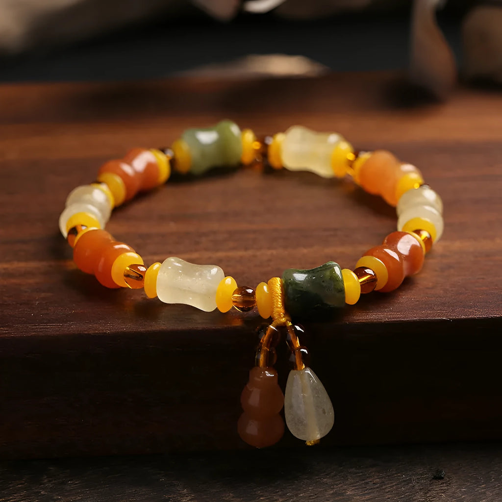 Natural Xinjiang Jinsi Jade small bone beads bracelet Chinese style geometric shape auspicious pattern 10.5x8mm
