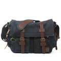 Men's canvas crossbody shoulder bag with cowhide accents in Army Green featuring a flap closure and single strap
