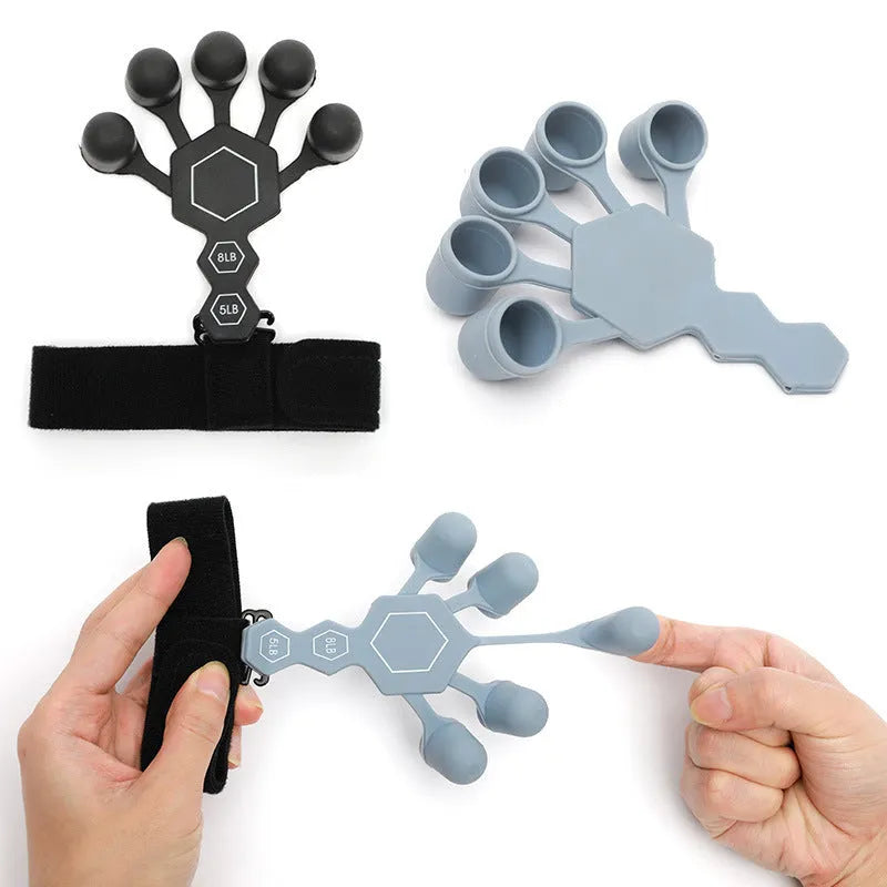 Men's silicone 5-finger rehabilitation power shooting brace hand trainer in black