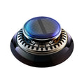 Solar-powered kinetic double ring rotating car air freshener fragrance diffuser on a car dashboard.
