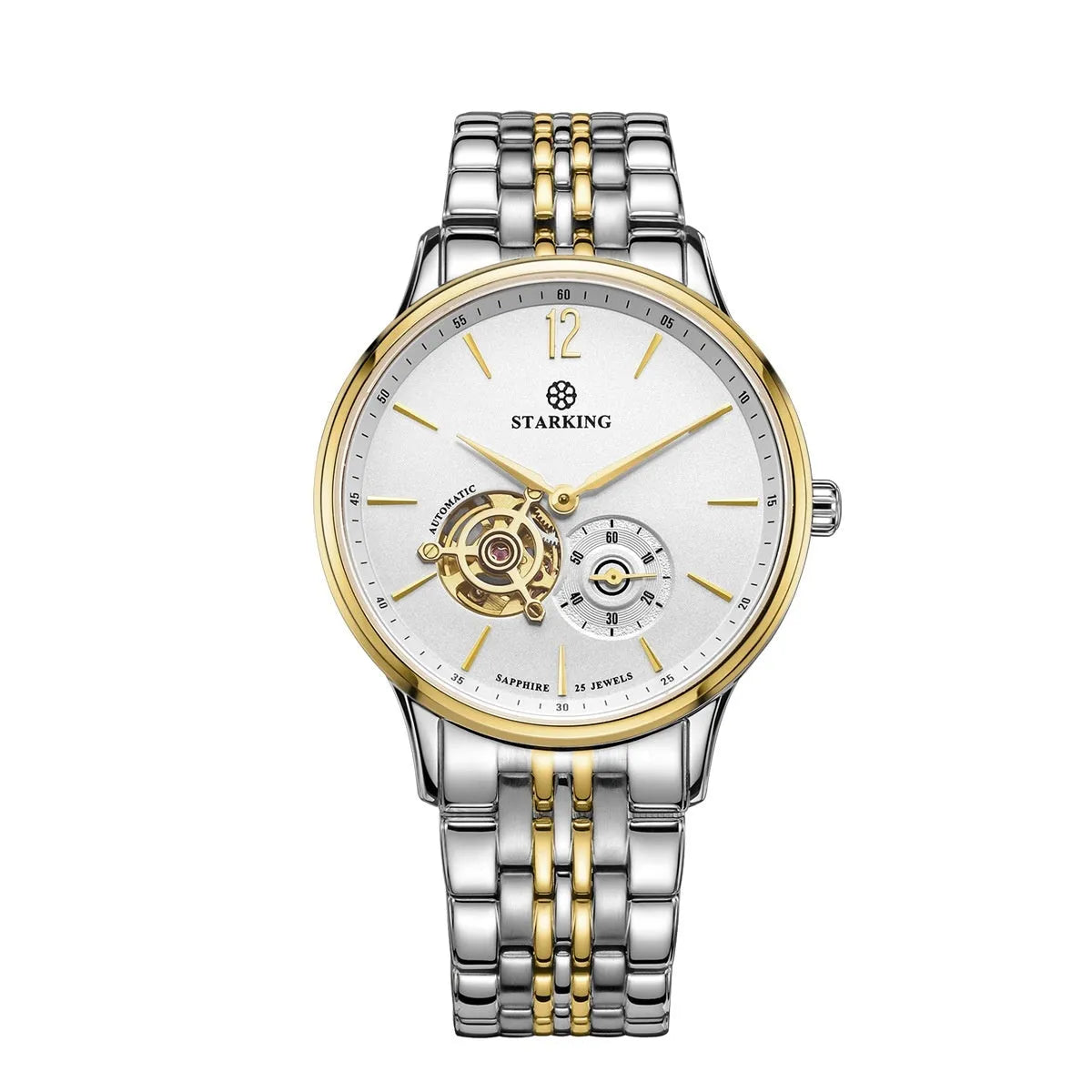 Automatic mechanical men's business watch with brown leather strap and stainless steel case