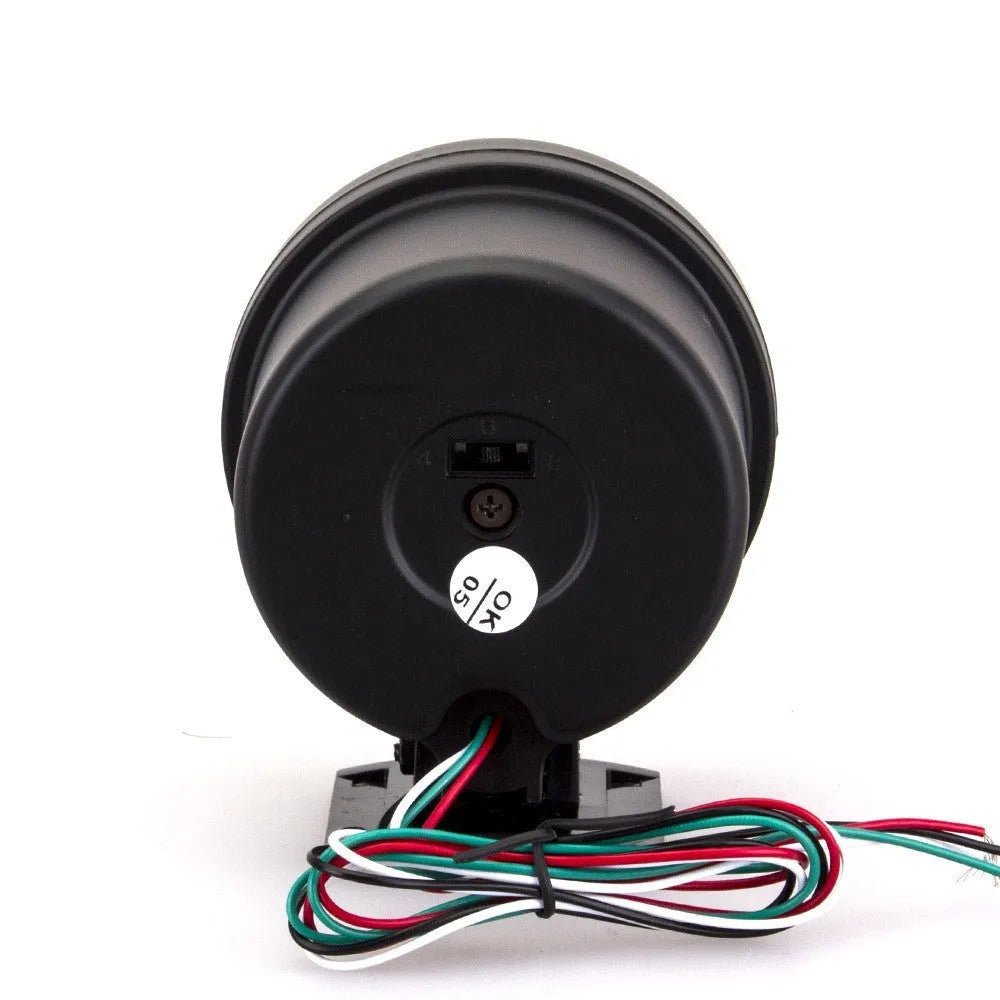Black automotive tachometer with blue-lit pointer display measuring 95mm