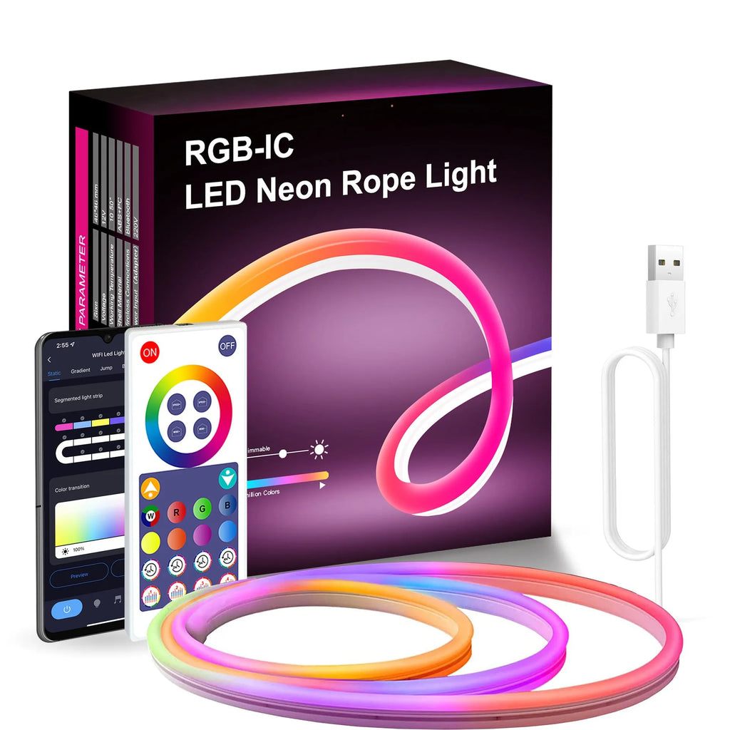 3-metre RGB neon light strip with remote control for Bluetooth and WIFI connectivity