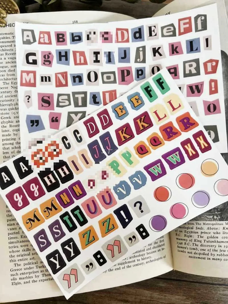 Set of cute style English letter A B C D E and weekly word decoration stickers.