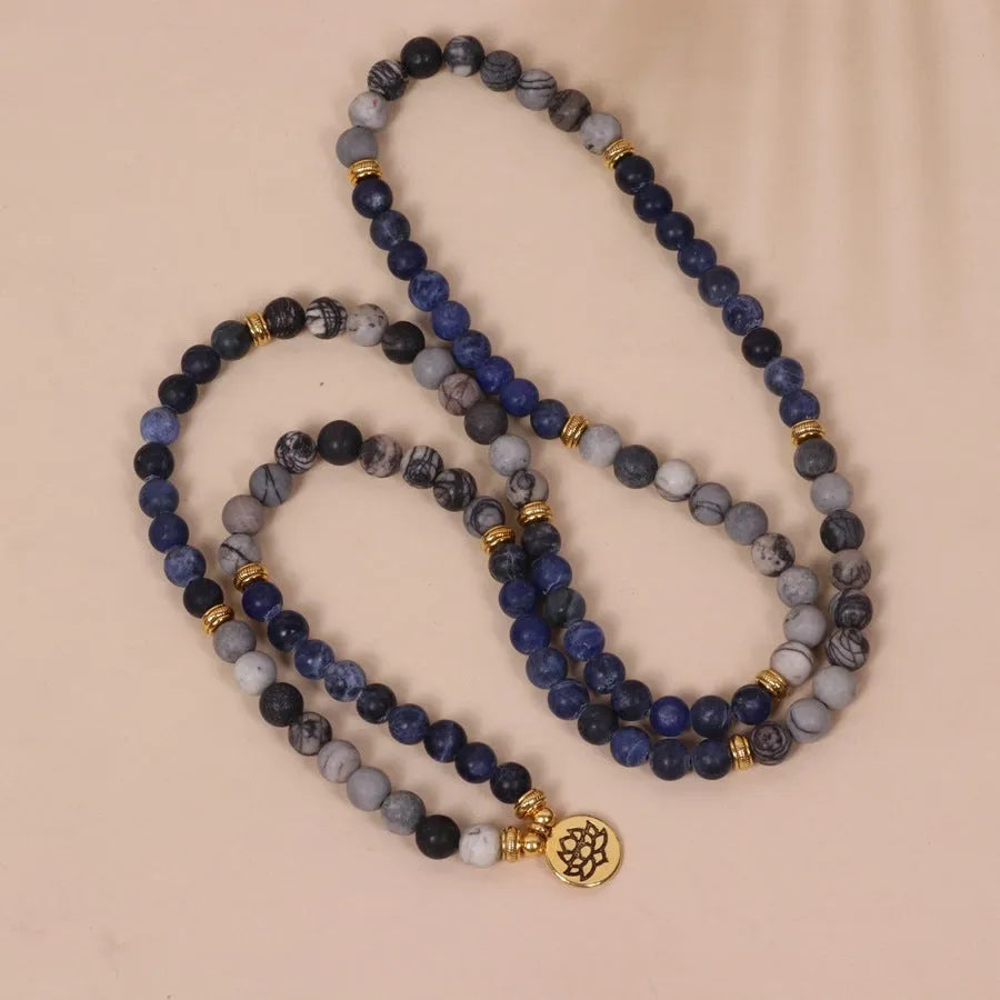 Blue patterned network stone bead multi-layer alloy bracelet for women's jewellery