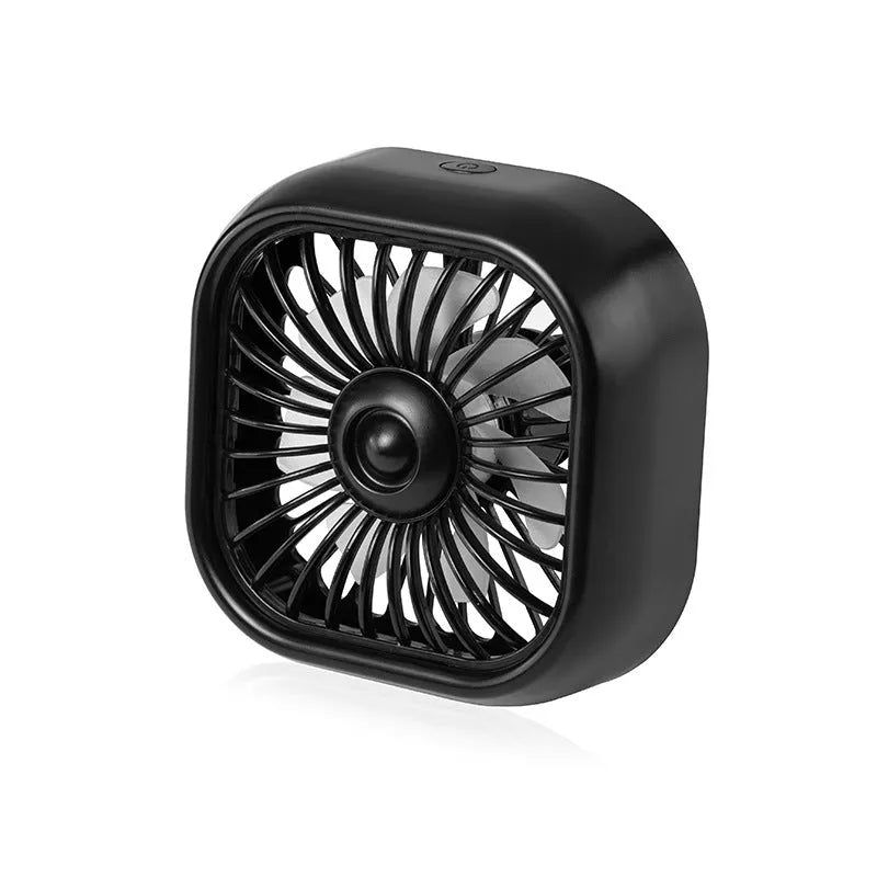 USB car fan in black with three speed settings for air outlet installation