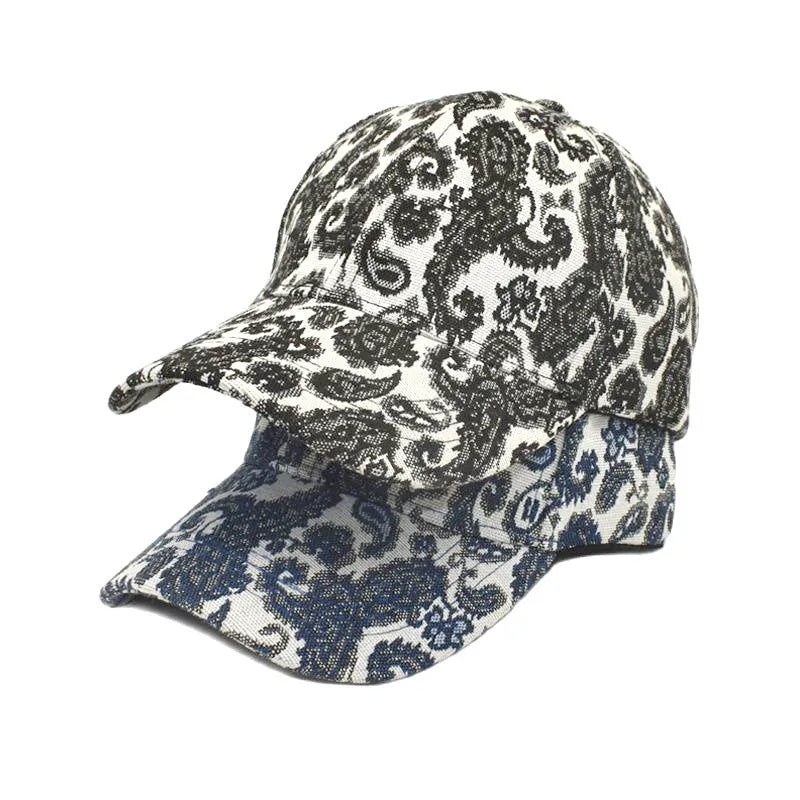 Men and women polyester baseball cap with paisley print dome crown size M 56-58cm blue