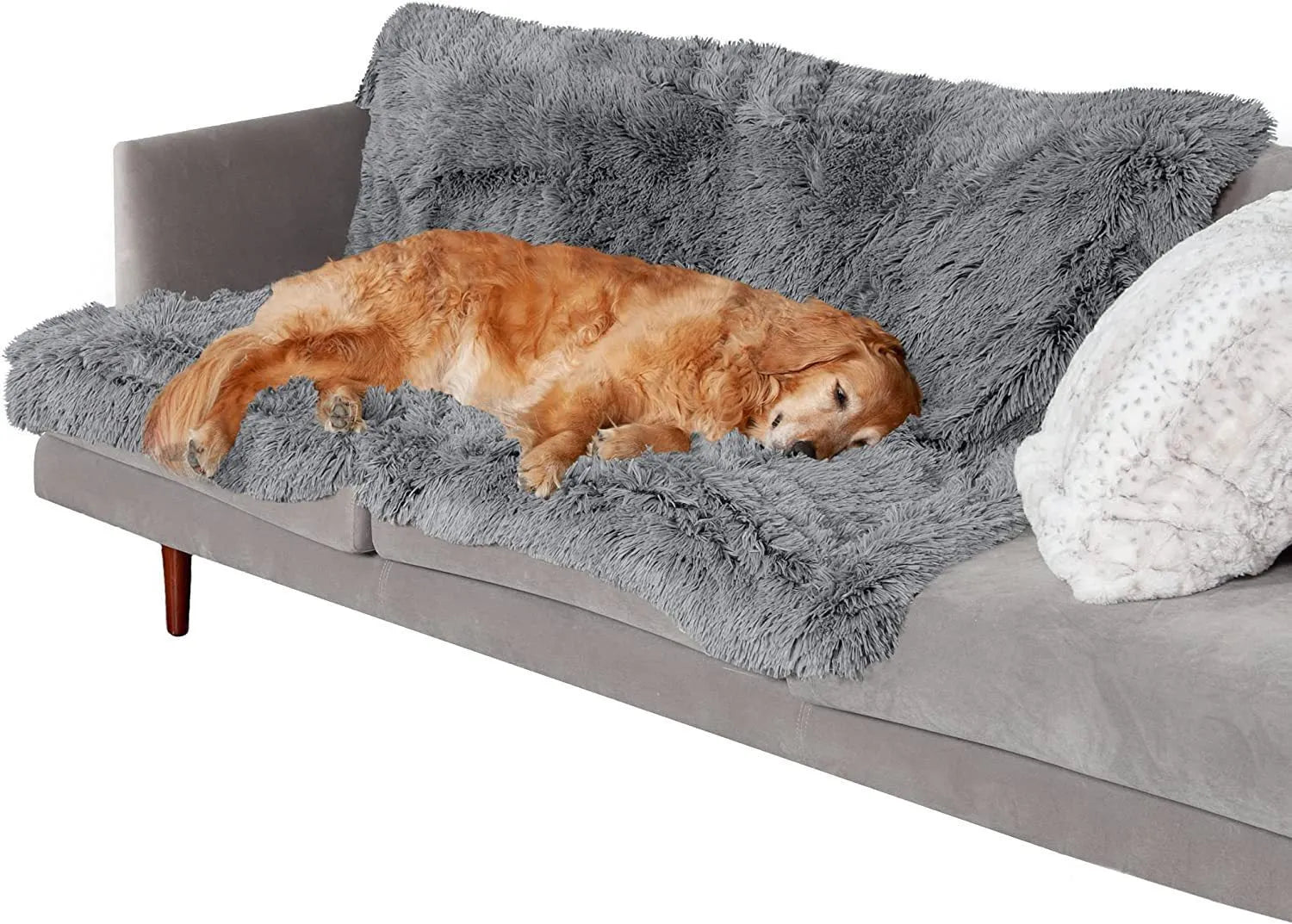 Plush waterproof double layer thickening dog cushion in dark gray, shown as pet mat on floor