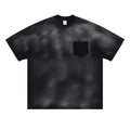 Black men's loose fit cotton T-shirt with printed letters and drop-shoulder sleeves