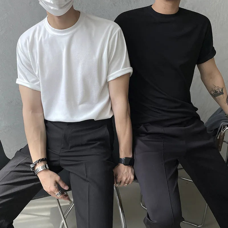Men's slim-fit cotton t-shirt in white and black colours with half sleeves