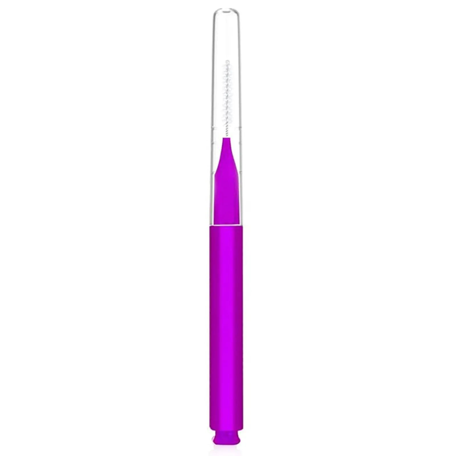 Micro eyebrow and lash brush set with caps in five colours including black and purple, with spoolies and angled brushes
