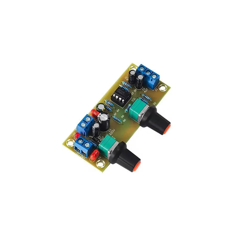Single power supply 10-24V super dynamic bass boost front stage circuit board on a white background.
