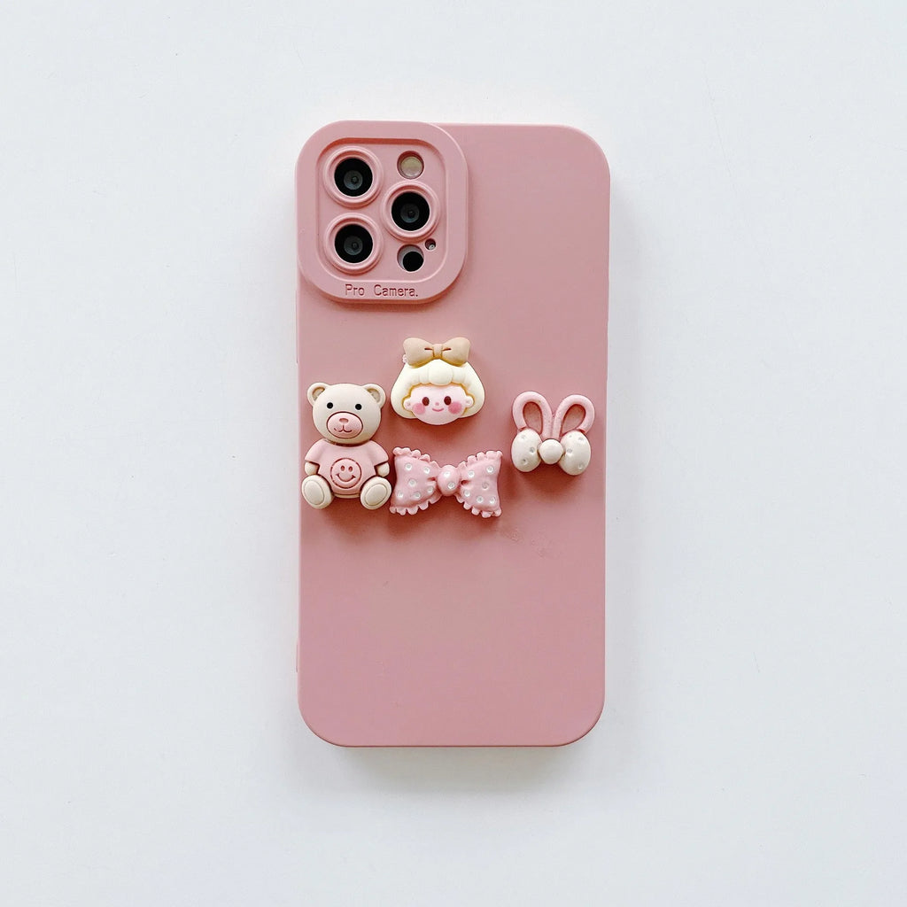 Women's 3D doll bear decorative TPU phone case with butterfly bear design for iPhone 13 Pro Max