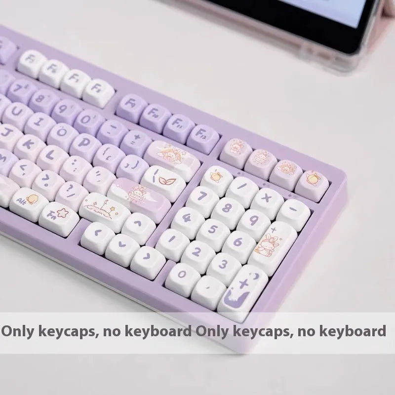 PBT gradient purple custom keycap set with rabbit design for mechanical keyboards.