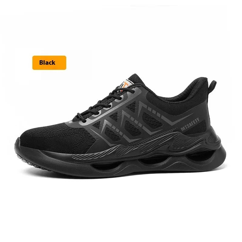 Steel toe cap labour protection shoes flat knit black low top front lace-up safety footwear pairs