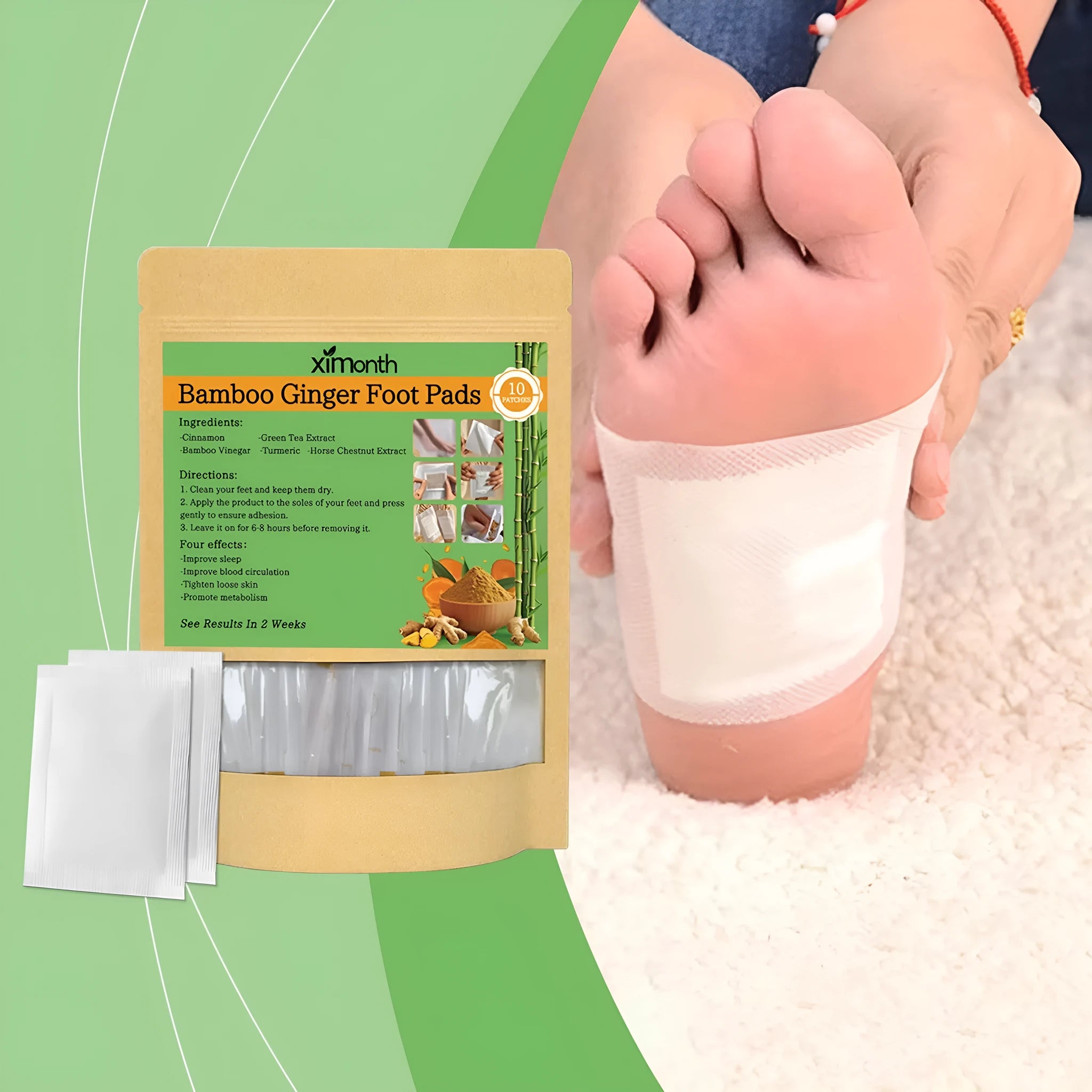 Pack of 10 adhesive body nursing bandages with ginger and turmeric ingredients