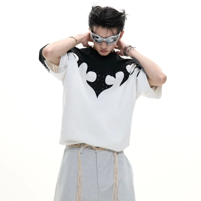 Men's cotton shirt with three-dimensional stitching and burnt flower rhinestone decoration in loose fit