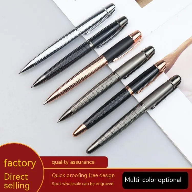 Gun gray metal roller pen with black ink cap, 13.5cm length, on white background