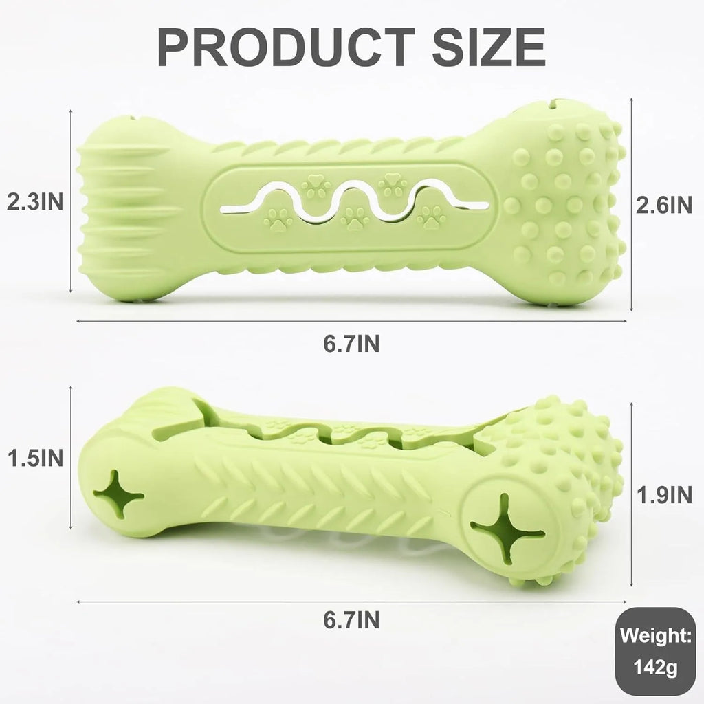 Blue bone-shaped natural rubber dog chew toy for aggressive chewers with textured teeth-cleaning surface.