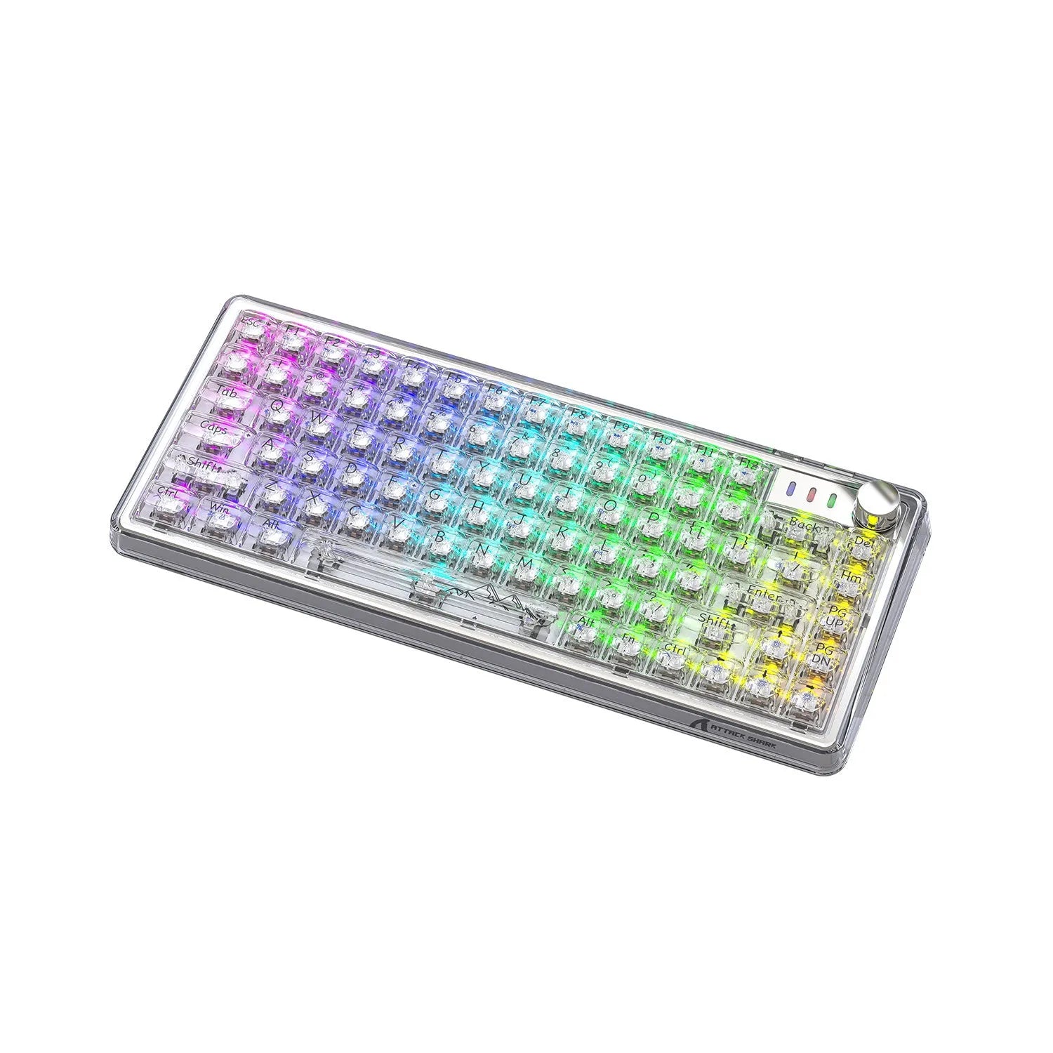 Attack Shark K75 RGB wireless mechanical keyboard with transparent case on a desk