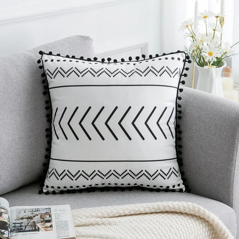 Bohemian national throw pillow pillowcase in light gray with pattern for living room sofa decor