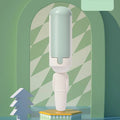Pet hair remover roller with self-cleaning base, white and green, on a couch