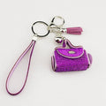 Leather diamond coin purse earphone bag with keychain pendant in six colours