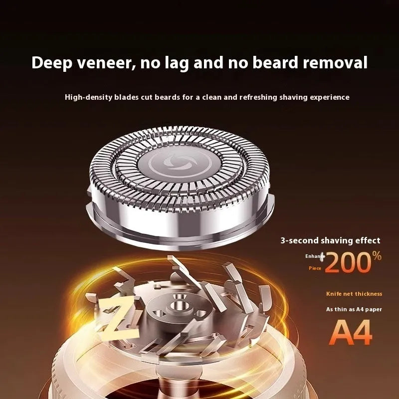 Mini fully washable portable men's electric shaver with six-leaf blade and brushless motor in black finish