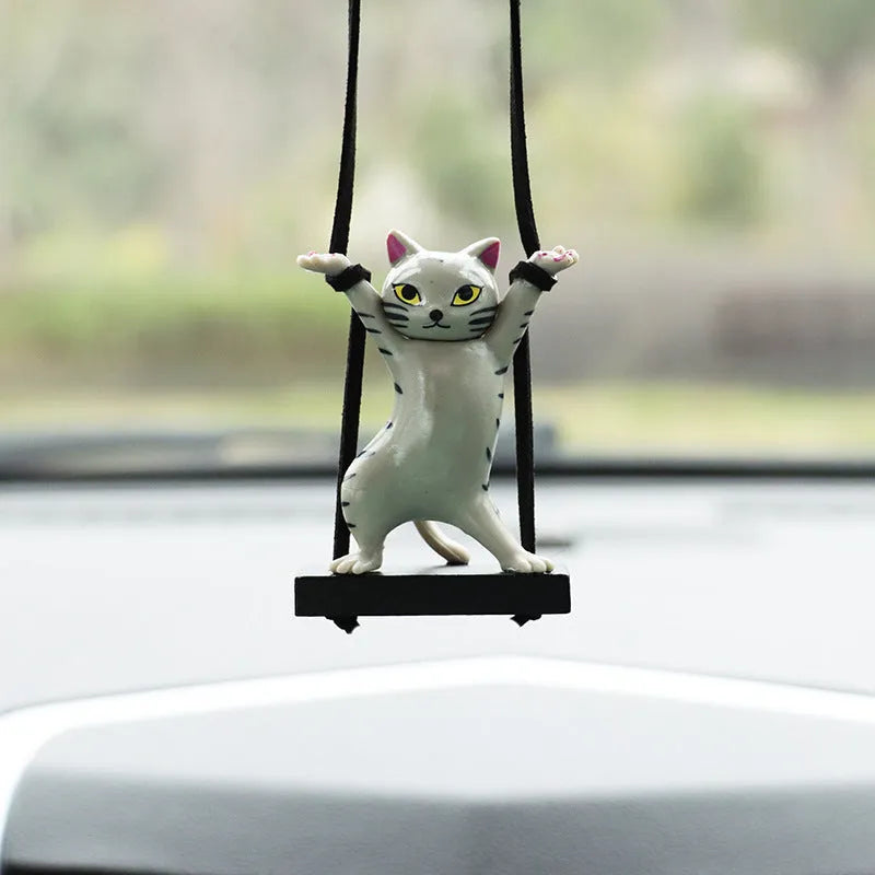 Resin cartoon cat pendant for car interior decoration with adjustable rope