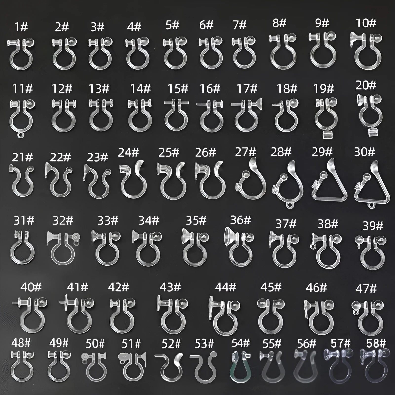 Transparent plastic resin U-shaped earring converter clip for studs to clip-on, unisex fashion OL style