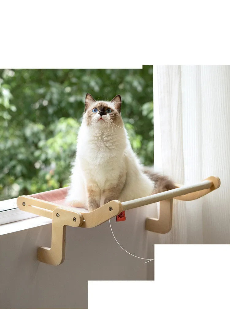 Grey powder wood cat hanging bed hammock measuring 470x395x215mm for window or balcony use.