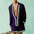Men's slim-fit polyester summer shirt and shorts set in various colours