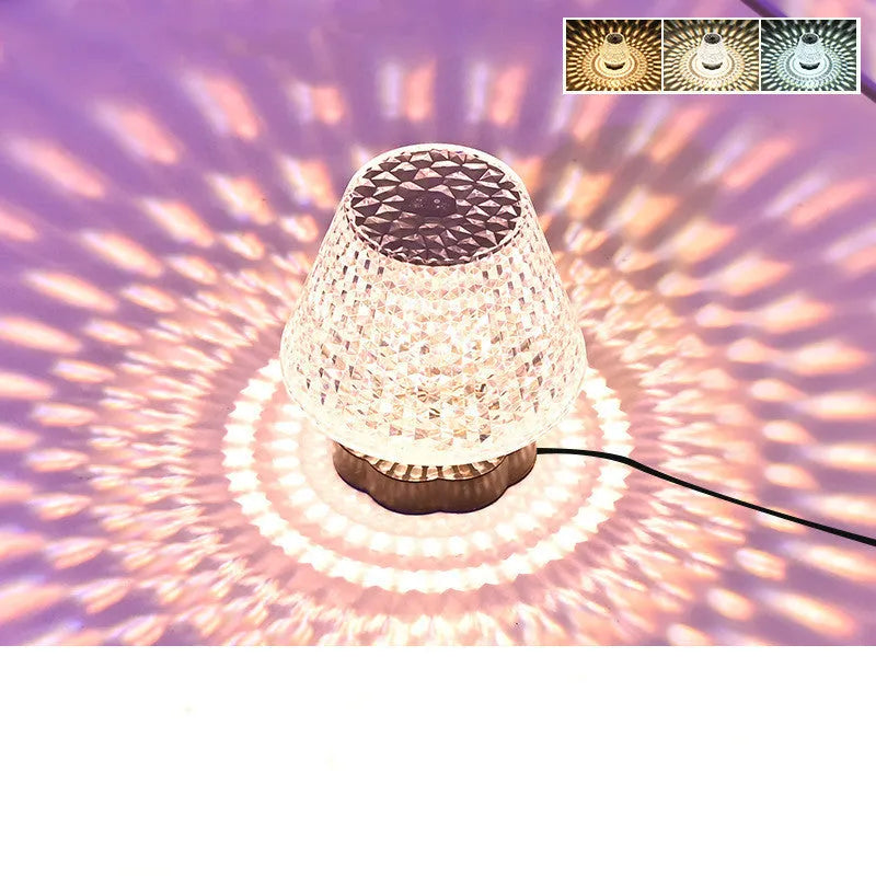 Diamond crystal touch sensor table lamp with USB charging, 3 colour options, 8.5cm diameter